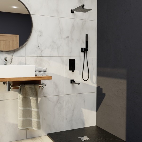 Душевая система со смесителем RGW Shower Panels 51140856-04 монтаж встраиваемая в стену без термостата черный