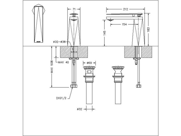 Смеситель для раковины Bravat Diamond F118102C-2-ENG хром