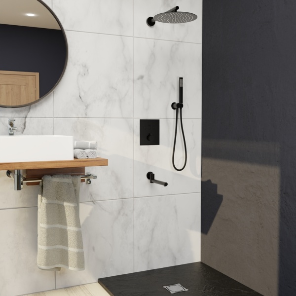 Душевая система со смесителем RGW Shower Panels 511408370-04 монтаж встраиваемая в стену с термостатом черный