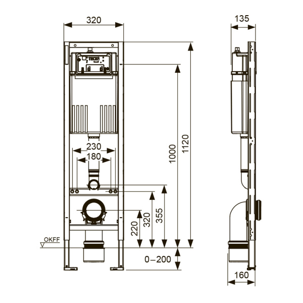 Инсталляция для подвесного унитаза TECE Base 9400440 механическая
