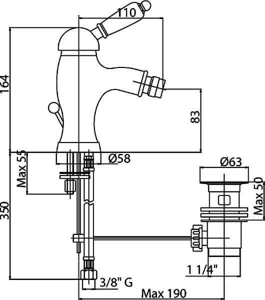 Смеситель для биде Cezares Elite ELITE-BSM1-01-Bi латунь 