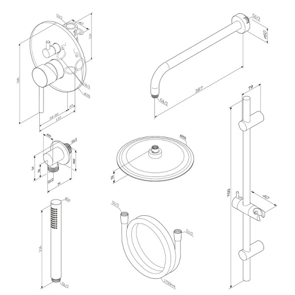 Душевая система со смесителем Damixa Scandinavian Pure 936530000 монтаж встраиваемая в стену без термостата хром