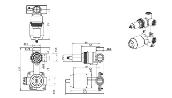 Встраиваемая часть смесителя Bravat Built-in D982CP-B-ENG хром 
