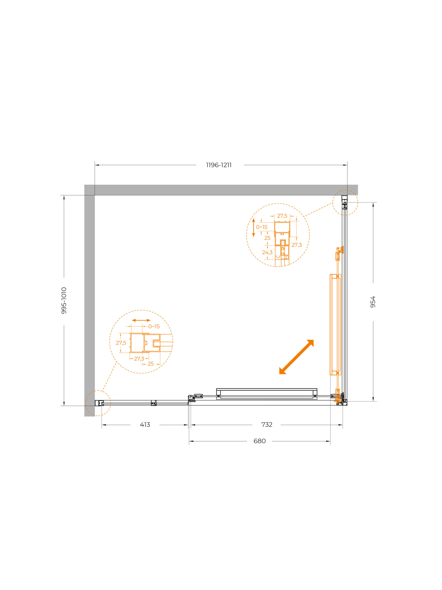 Душевой угол Cezares Lux LUX-AH-FS-11-120/100-C-CR прямоугольный 120x100 стекла прозрачные, профиль хром