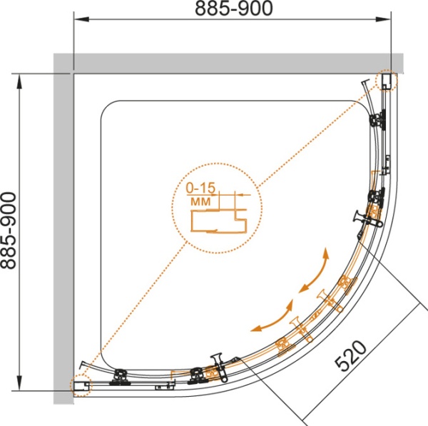 Душевой угол Cezares Eco ECO-O-R-2-90-C-NERO четверть круга  стекла , профиль 
