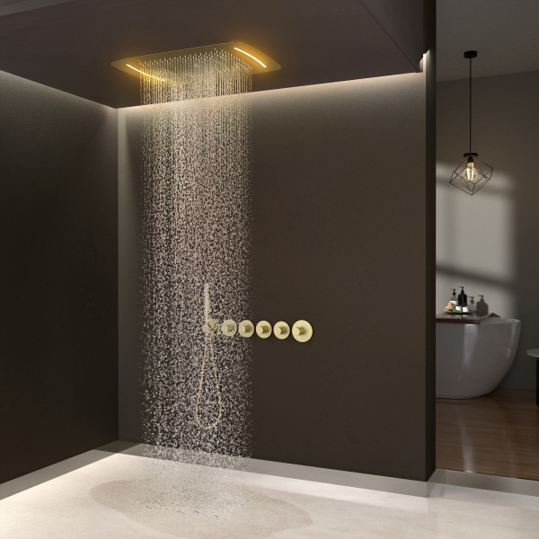 Душевая система со смесителем Timo Saona SX-2319/17SM монтаж встраиваемая в стену с термостатом матовое золото