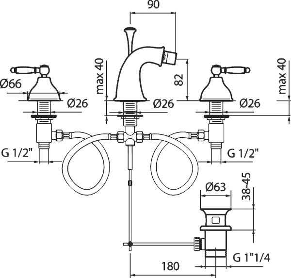 Смеситель для биде Webert Dorian DO710202065 Bronze латунь бронза