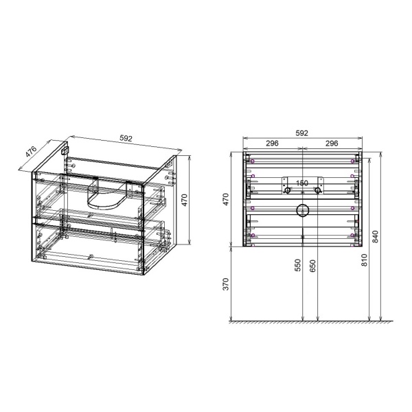 Тумба  подвесная Vincea Luka VMC-2L600GS 60 см  2 ящика цвет G.Stone 