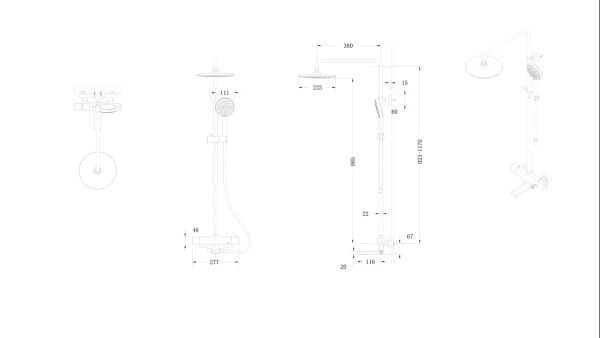 Душевая система со смесителем Bravat Arc F699153BW-A2 монтаж настенная с термостатом черный матовый