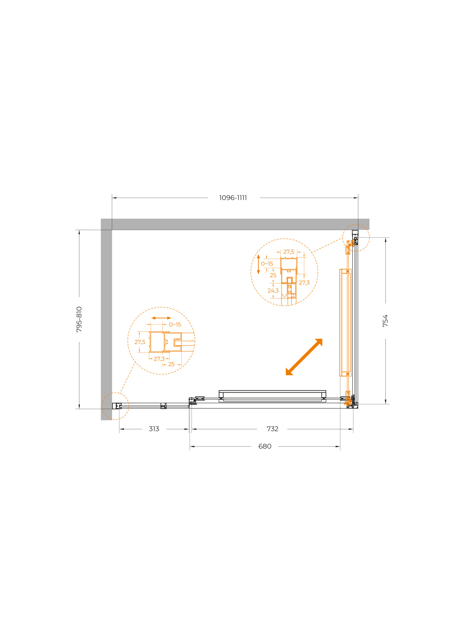Душевой угол Cezares Lux LUX-AH-FS-11-110/80-C-CR прямоугольный 110x80 стекла прозрачные, профиль хром