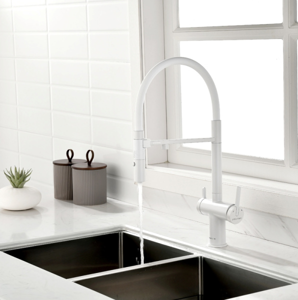 Смеситель для кухни Paulmark Gravity Gr213888-WH с подключением к фильтру белый матовый