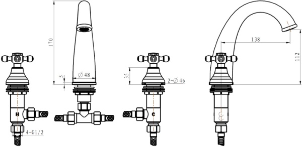 Смеситель для раковины Boheme Royal Cristal 297-Royal/CRST золото