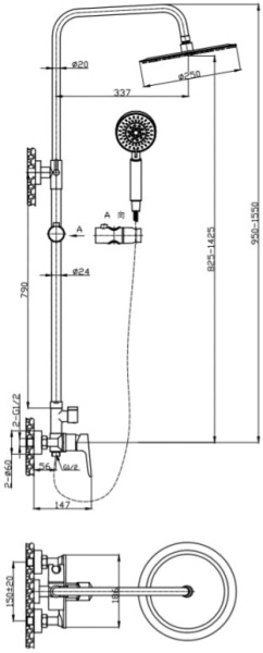 Душевая система со смесителем BelBagno Ancona ANCONA-DOCM-CRM монтаж   