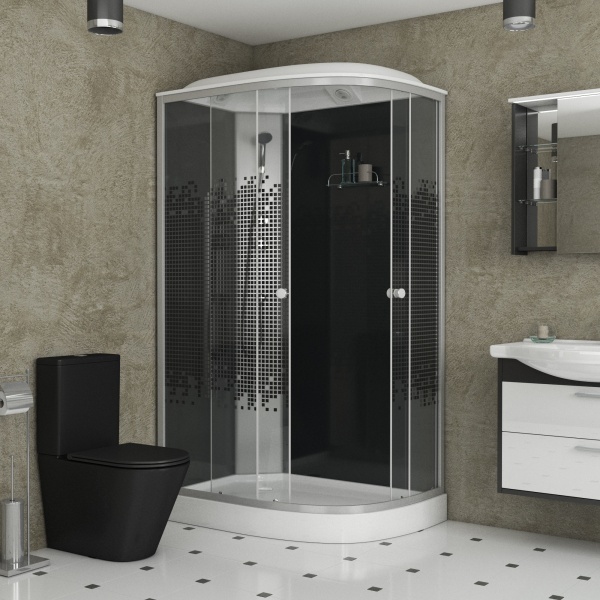 Душевая кабина с крышей Niagara Eco NG-4512-14L асимметричная  120x80 стекла прозрачные с узором, профиль матовый хром