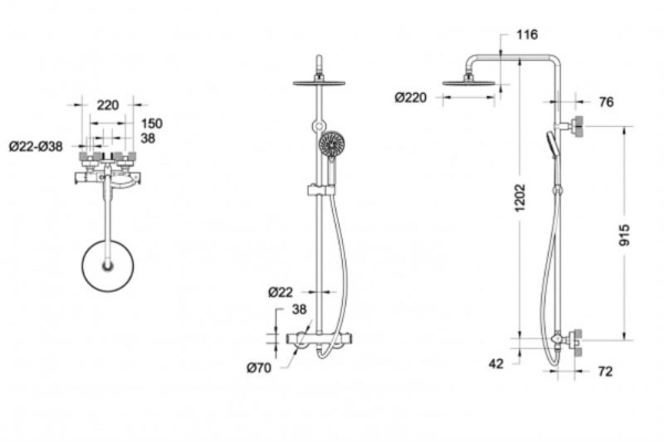 Душевая система со смесителем Bravat Waterfall F939114C-A5-RUS монтаж настенная с термостатом хром