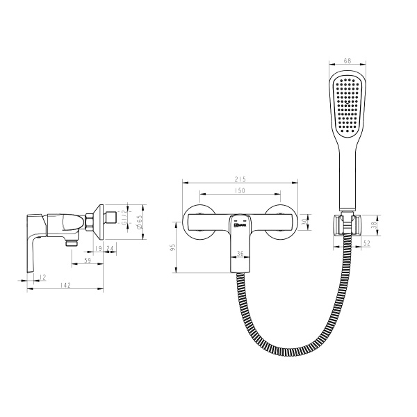 Смеситель для душа Lemark Ursus LM7203BL настенный 
без термостата черный