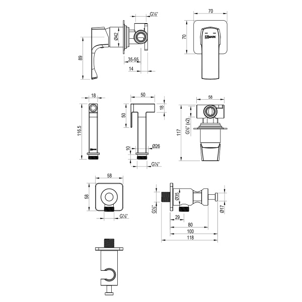Гигиенический душ Lemark Ursus LM7219BG встраиваемый в стену брашированное золото
