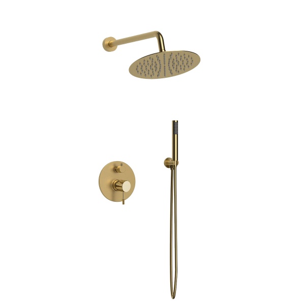 Душевая система со смесителем Vincea Desire VSFW-1D1BG монтаж встраиваемая в стену без термостата брашированное золото
