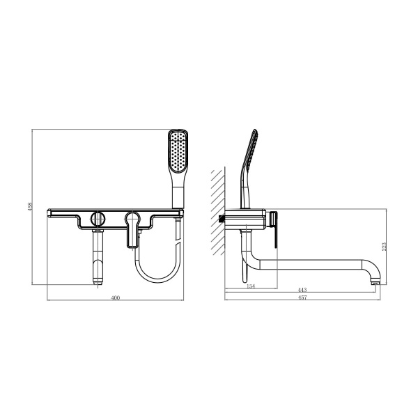 Смеситель для ванны или душа D&K Berlin DA1453315 настенный 
без термостата черный