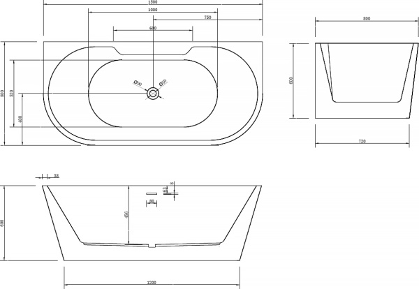 Акриловая ванна Abber  AB9296-1.5 150x80