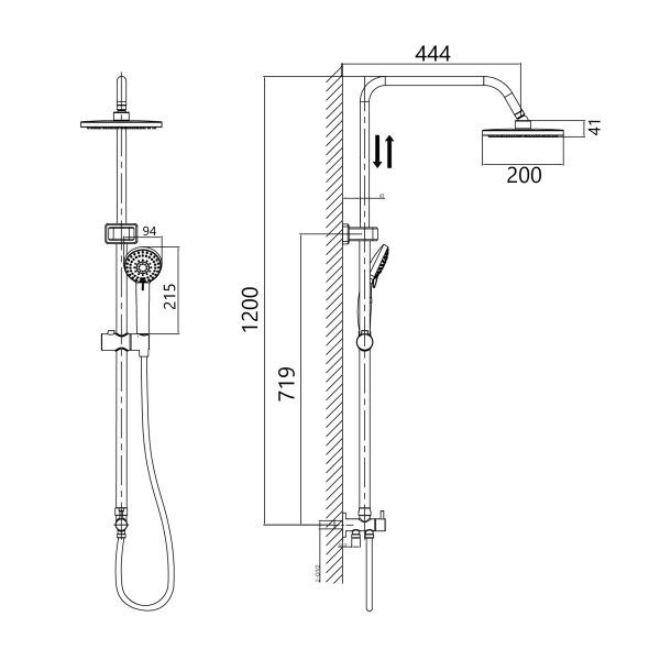 Душевая система без смесителя D&K  DC1005508 монтаж настенная без термостата хром