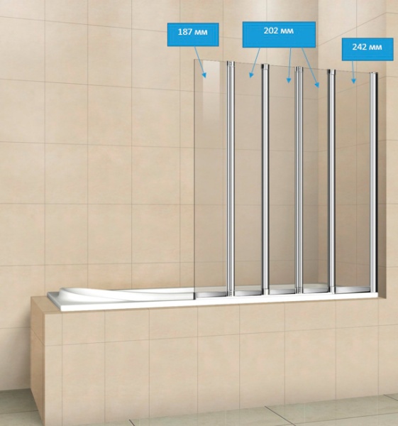 Шторка для ванны складная  Cezares Pratico PRATICO-V-5-120/140-C-Cr 120 см, стекла прозрачные, профиль хром