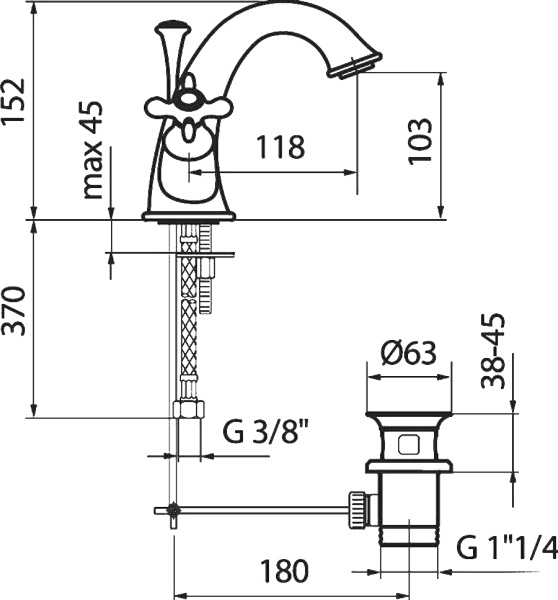 Смеситель для раковины Webert Ottocento OT700102015 хром