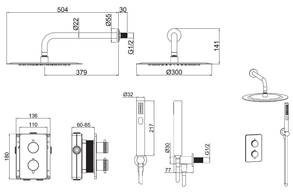Душевая система со смесителем Allen Brau Priority 5.31013-00 монтаж встраиваемая в стену с термостатом хром