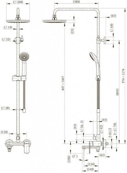 Душевая система со смесителем Bravat Opal C F6125183CP-A1-RUS монтаж настенная без термостата хром