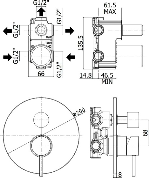 Смеситель для душа Paffoni Light LIG019NO встраиваемый в стену 
без термостата 