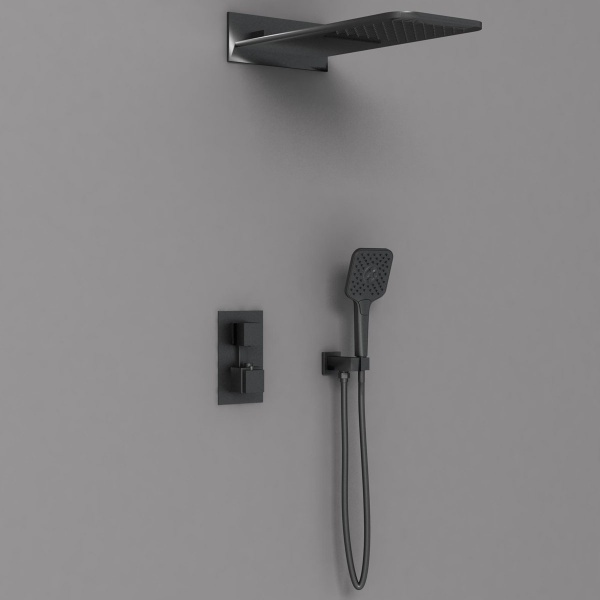 Душевая система со смесителем Vincea  VSFW-103TMB монтаж встраиваемая в стену с термостатом черный