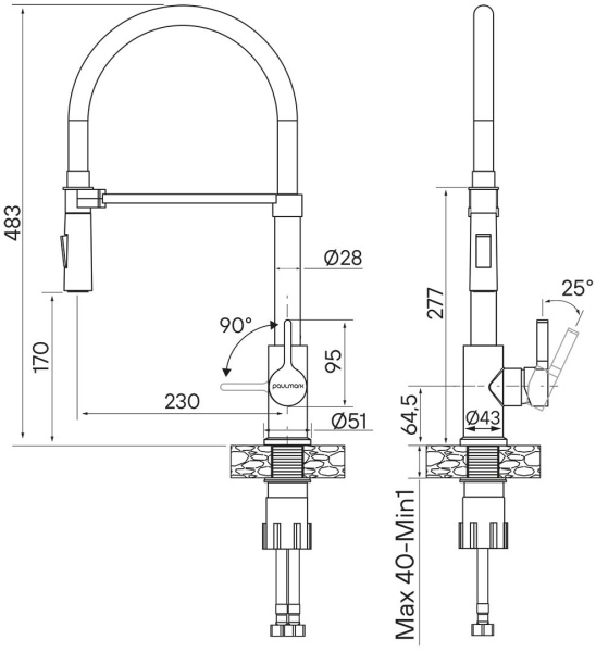 Смеситель для кухни Paulmark Halt Ha214021-BG без подключения к фильтру брашированное золото
