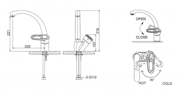 Смеситель для кухни Bravat Loop F7124182CP-RUS без подключения к фильтру хром
