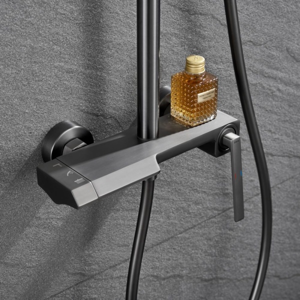 Душевая система со смесителем Black&White Universe UK5015MG монтаж настенная без термостата вороненая сталь