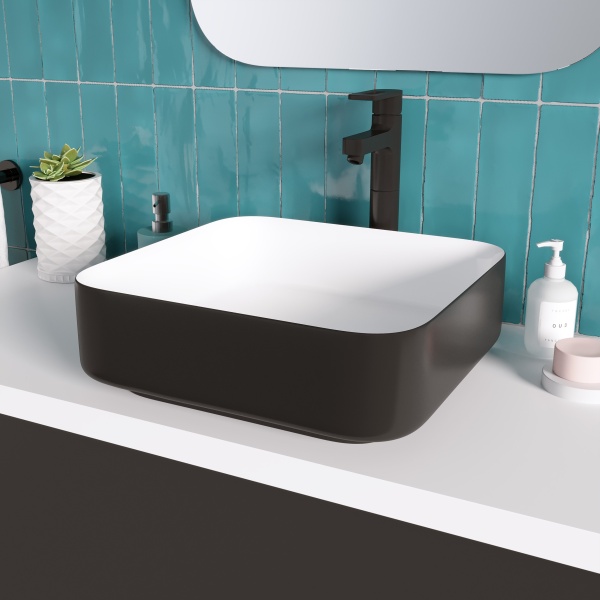 Раковина  квадратная  Grossman Color GR-4042BW фаянс цвет черно-белый