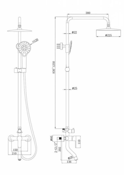 Душевая система со смесителем Bravat Stream F6334368CP-A-RUS монтаж настенная без термостата хром