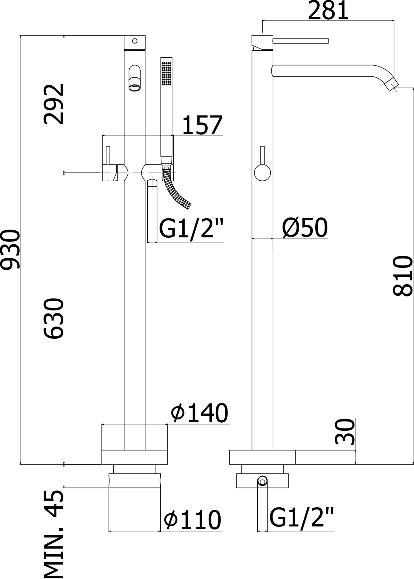 Смеситель  Paffoni Light LIG032CR напольный 
без термостата 
