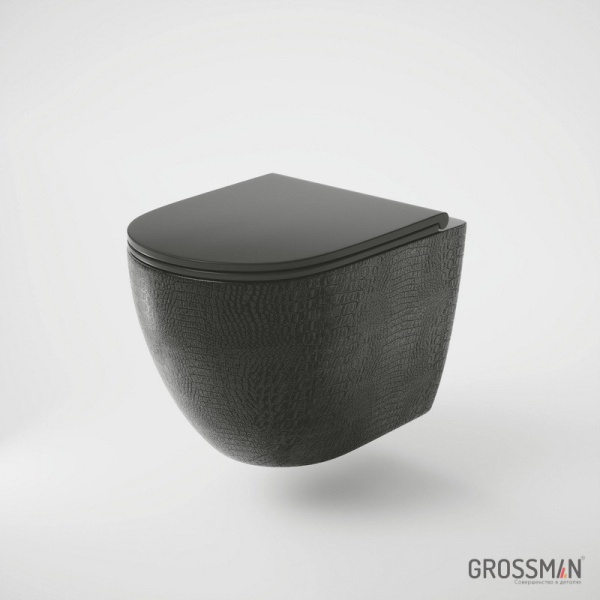 Унитаз подвесной Grossman Color GR-4455BBLS Rimless фаянс черный глянцевый текстурный