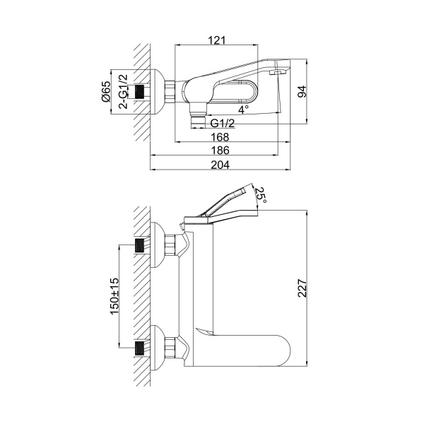 Смеситель для ванны или душа D&K Venice DA1063241 настенный 
без термостата хром