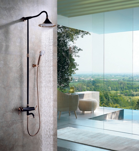 Душевая система со смесителем Lemark Prime LM6162BRG монтаж настенная без термостата черный/розовое Золото