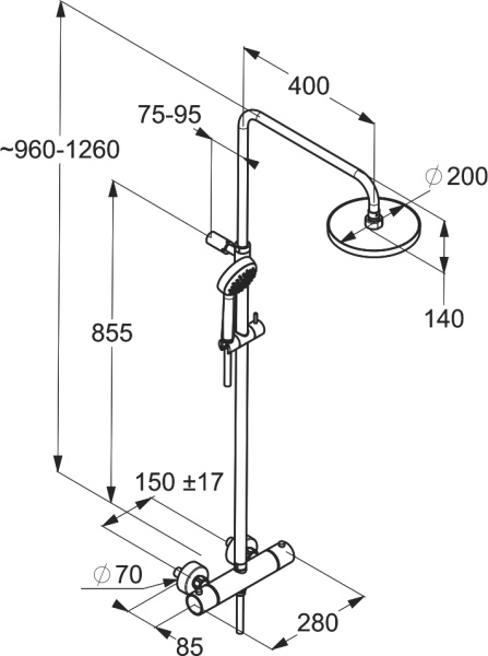 Душевая система со смесителем Kludi Logo 6809505-00 монтаж настенная с термостатом хром