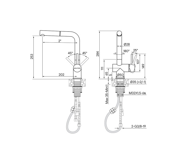 Смеситель для кухни Paulmark Dosse Do214418-418 без подключения к фильтру чёрный металлик