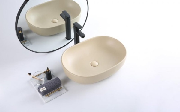 Раковина накладная овальная BelBagno  BB1084-H316 фаянс цвет бежевый матовый