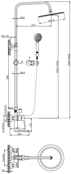 Душевая система со смесителем BelBagno Ancona ANCONA-VSCM-CRM монтаж   