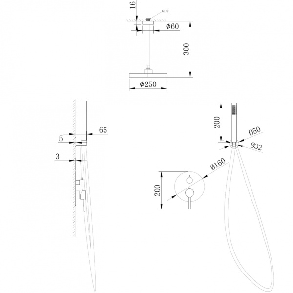Душевая система со смесителем Abber Emotion AF8821B монтаж встраиваемая в стену без термостата черный матовый