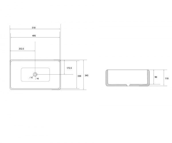 Раковина  прямоугольная Abber Rechteck AC2207 фаянс цвет белый