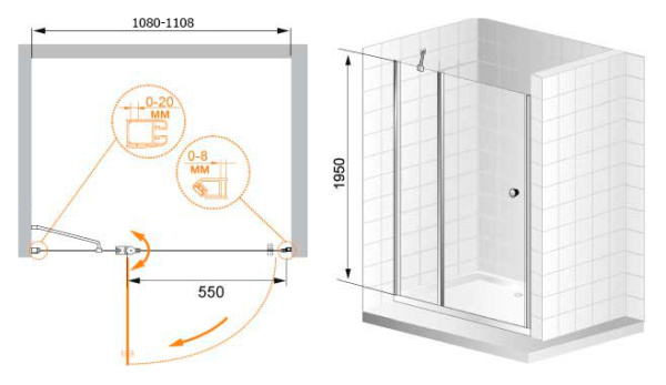 Душевая дверь Cezares Elena ELENA-B-12-110-C-Cr 110 см стекла прозрачные, профиль хром