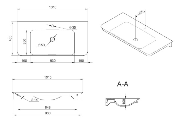 Раковина  прямоугольная Am.Pm Sensation M30WPC1001WG искусственный мрамор цвет белый глянцевый
