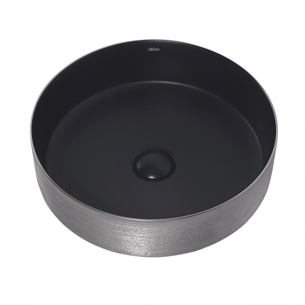 Раковина  круглая Abber Bequem AC2109BS фаянс цвет черный матовый-серебро