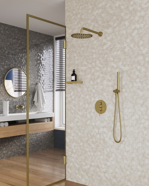 Душевая система со смесителем Timo Saona SX-2369/17SM монтаж встраиваемая в стену без термостата матовое золото